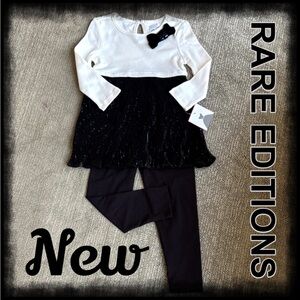 NWT~RARE EDITIONS SEQUIN GIRL’S BLACK/WHITE LONG-SLEEVED TOP W/ LEGGINGS SIZE 3T